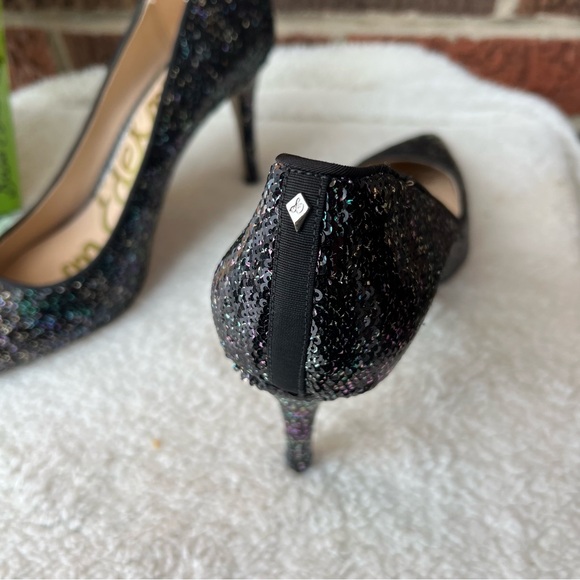 Sam Edelman Black Reflective Sequin Pointed Toe Stiletto Heel Pumps - Picture 6 of 7